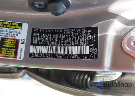 2016 Toyota Corolla Le из США, поврежденный, VIN 2T1BURHE7GC685972